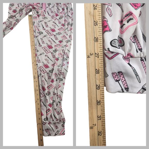 Makeup Pajama Pants Juniors 3X White Pink Nail Polish Lipstick Loungewear Comfy - Picture 9 of 12